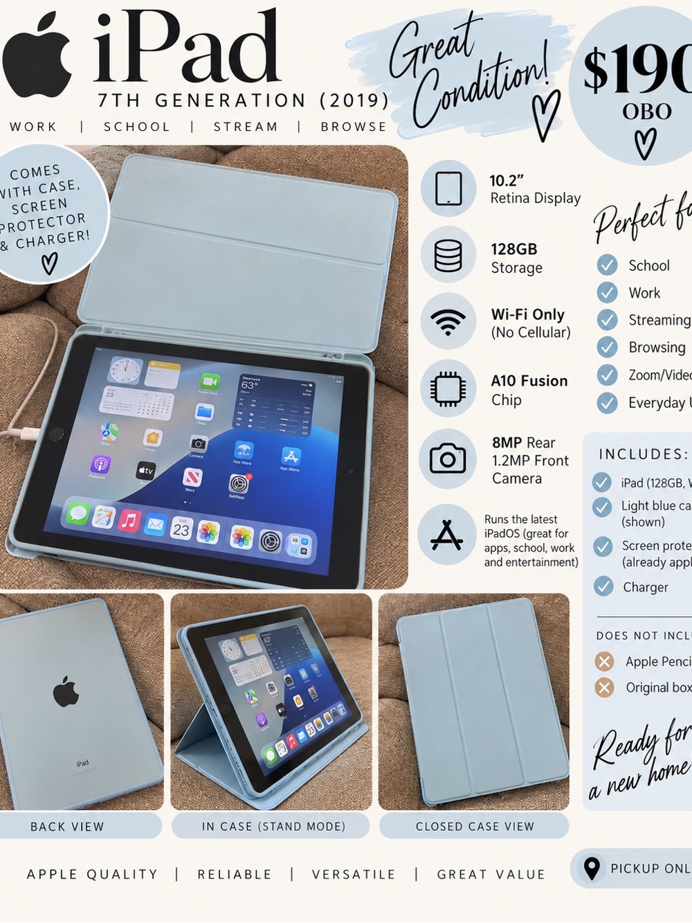 Apple iPad with Light Blue Smart Cover Case